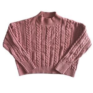 Hippie Rose Rose Pink Cable Knit Mock Neck Sweater Size M Cropped